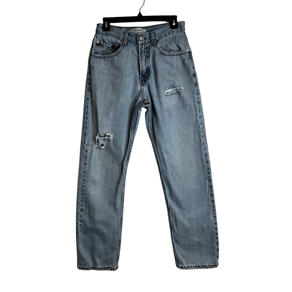 Levis 505 Regular Fit Jeans Light Wash Distressed Blue Denim W31 L32 Straight